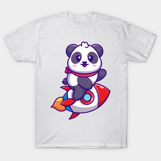 Cute panda riding rocket cartoon T-Shirt by Wawadzgnstuff